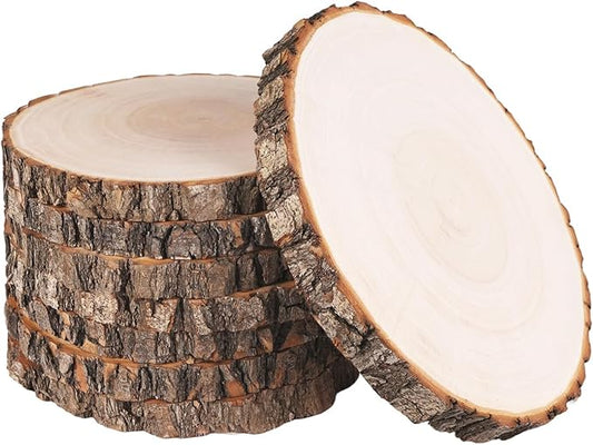 8 Pcs Natural Wood Slices for Centerpieces, 7-8 Inch Unfinished Wood Centerpieces for Tables, Rustic Wooden Discs for Crafts Dinner Table, Baby Shower, Wedding Decorations