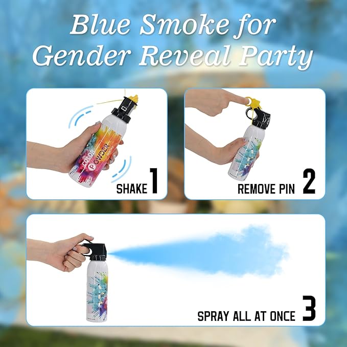 Gender Reveal Fire Extinguisher 2 Pack Blue Smoke Atmosphere Fog for Baby Reveal Photoshoot Video Props Stage Mister Foggers Blue Smoke Gender Reveal Extinguishers for Birthday Wedding Party