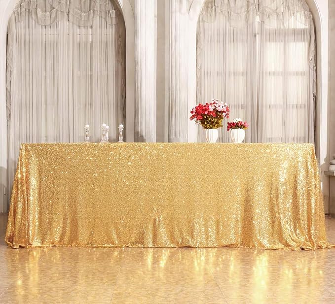 Juya Delight 60" x 120" Bright Gold Sequin Tablecloth Rectangle for Wedding Birthday Party Festival Ceremony Cake Dessert Table