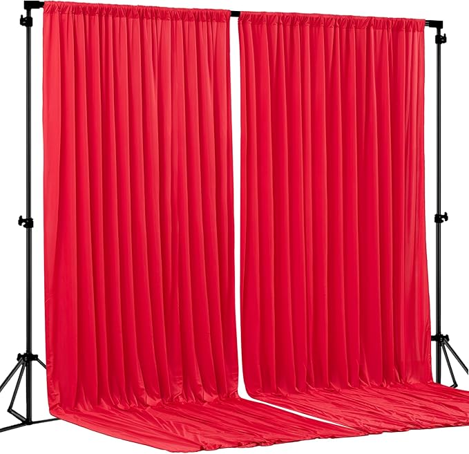Red Backdrop Curtains 2 Panels-Wrinkle-Free Polyester Photography Drapes Party Photo Backgrounds for Wedding Christmas Photo Backdrops- 8 X10FT (Red)