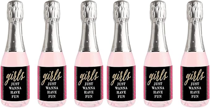 Big Dot of Happiness Girls Night Out - Mini Wine and Champagne Bottle Label Stickers - Bachelorette Party Favor Gift for Women and Men - Set of 16 (Pack of 2)