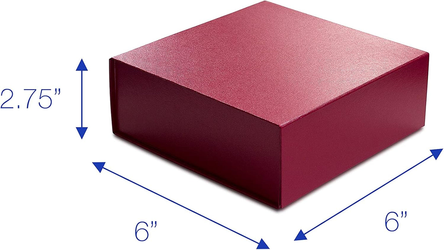 CECOBOX - Gift Boxes with Lids for Presents 6"x6"x2.75" - Matte, Collapsible Magnetic Closure Gift Box - Groomsmen & Bridesmaid Proposal Boxes, Wedding, PR, Birthdays, Holidays (Scarlet Leatherette)