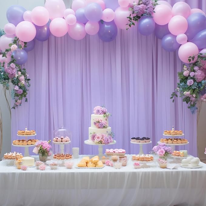 20ft X 10ft Purple Tulle Backdrop Curtain for Parites, Sheer Backdrop Curtains Fabric Drapes for Wedding Ceremony Arch Party Stage Decorations