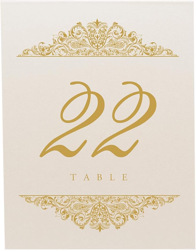 Paisley Wedding Table Numbers (Select Color/Quantity), Champagne, Gold, 1-100, Double Sided, Tent or Use in a Stand, Great for Parties & Restaurants - Made in the USA