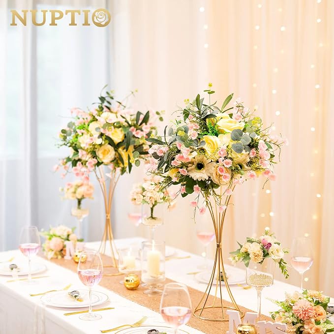 NUPTIO 10 Pcs Gold Centerpieces for Table, 19.7in Tall Metal Flower Trumpet Vase, Gold Vases for Centerpieces, Artificial Flower Display Rack for Birthday Party Dinner Event Hotel Home Decor