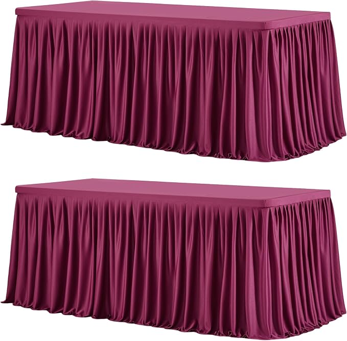 Wish Care 2 Pack Wine Red Rectangle Table Clothes for 4 Foot Tables, Polyester Fitted Tablecloths 4ft Stretch Table Cover for Wedding, Birthday, Parties, Trade Show, Craft Show