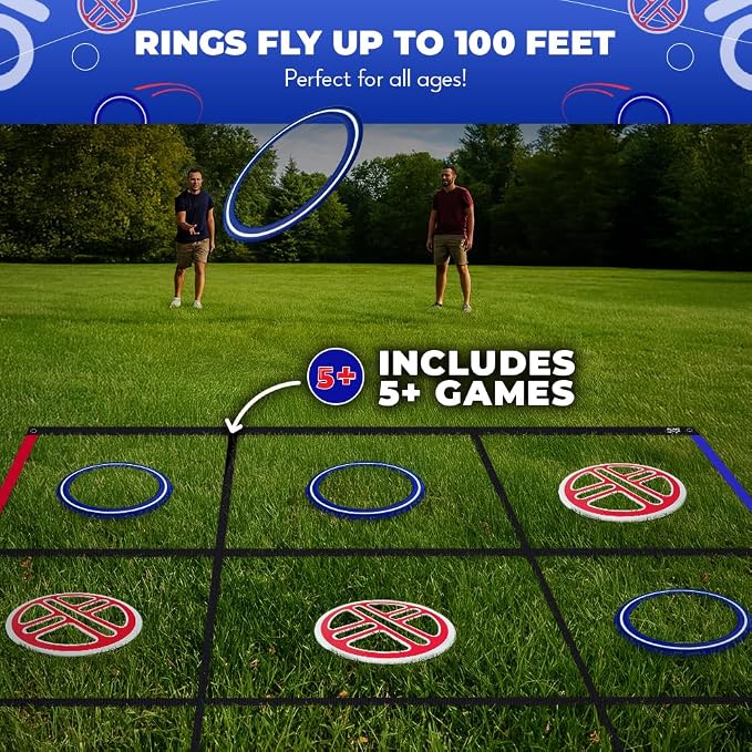 Swooc Games® - Fling Tac Toe™ (9ft x 9ft) Giant Tic Tac Toe Game Outdoor | Weatherproof Giant Outdoor Games for Adults and Family | Large Backyard Games for Kids | Jumbo Outside Yard & Lawn Game