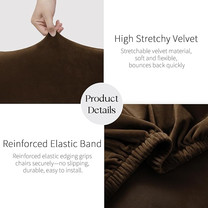 MOSAYT Velvet Stretch Chair Covers for Dining Room Set of 4 - Soft Slipcovers with Thick Removable Fabric for Parsons Chairs, Washable Seat Protectors for Kitchen, Banquet & Home Decor, Coffee