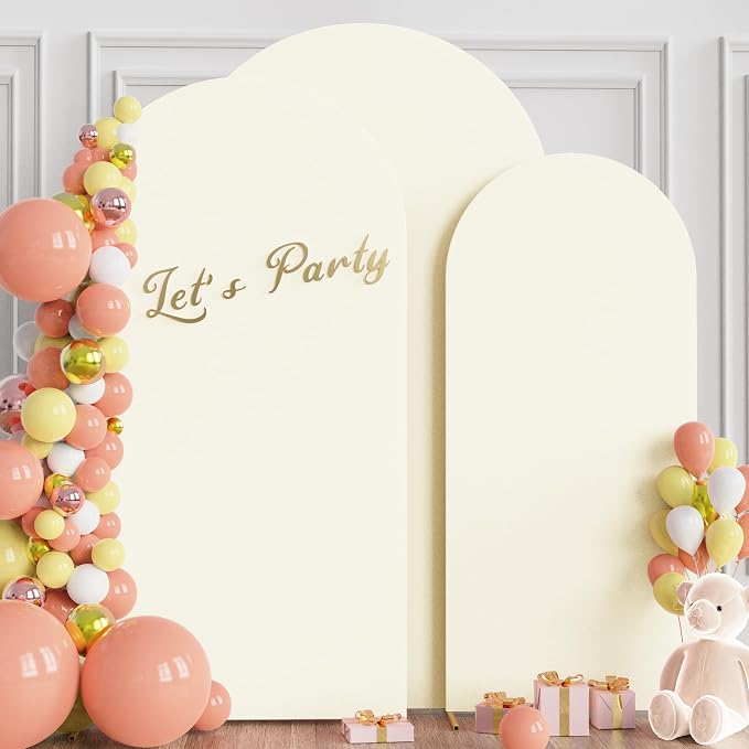 Wokceer Wedding Arch Backdrop Cover (8FT, 7.2FT, 6.6FT) Set of 3 Spandex Fitted Wedding Arch Stand Covers Round Top Chiara Backdrop Stands Cover for Birthday Party Ceremony Banquet Decor Ivory