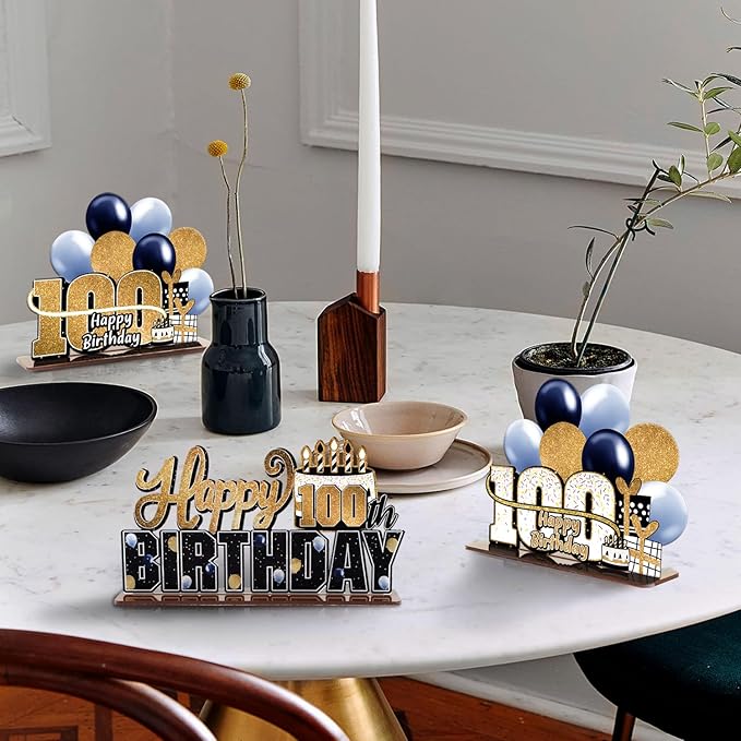 LINGTEER Happy 100th Birthday Gold Acrylic Table Topper Centerpieces Set - Cheers to 100 Years Old Birthday 100th Bday Party Gift Decorations.