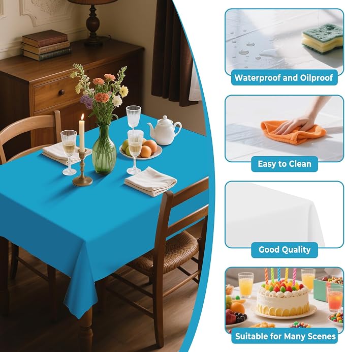 54IN X 320FT Plastic Table Cover Roll with Cutter Box, Cut to Size Plastic Table Cloths for Parties, Birthday, Disposable Tablecloth Roll for All Shape Tables (Turquoise, 54 Inch X 320 Feet)