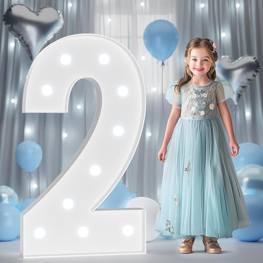 4FT Marquee Light Up Numbers, Marquee Numbers 4 Feet Tall with Cool White Light, Number 2 Light Up Number for Party 2nd Birthday Anniversary Decorations