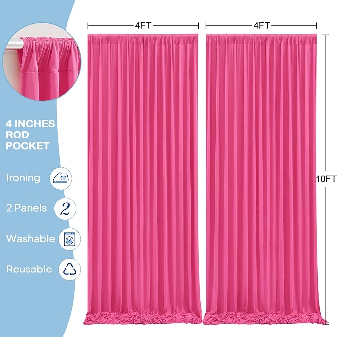 2 Panels Hot Pink Backdrop Curtains - Wrinkle Free Fabric Backdrop Curtain for Photoshoot,10FT Wedding Party Photo Backdrop Drapes for Birthday Baby Shower Photography Stage Background Decorations