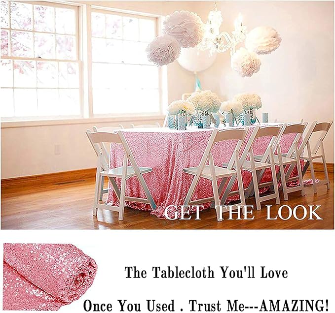 Eternal Beauty Fuchsia Pink Tablecloth, 60x120 Inch Sequin Rectangle Table Cover for Valentines Cake Dessert Exhibition Party Birthday Events