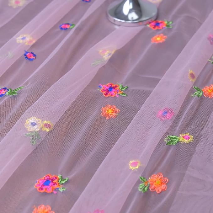 Set of 3 Flower Table Runner 10ft, 29 * 120 Inch Pink Table Cloth Sheer Tulle Table Cover,Embroidery Daisy Table Runner for Wedding Party Baby Shower Birthday Home Decor