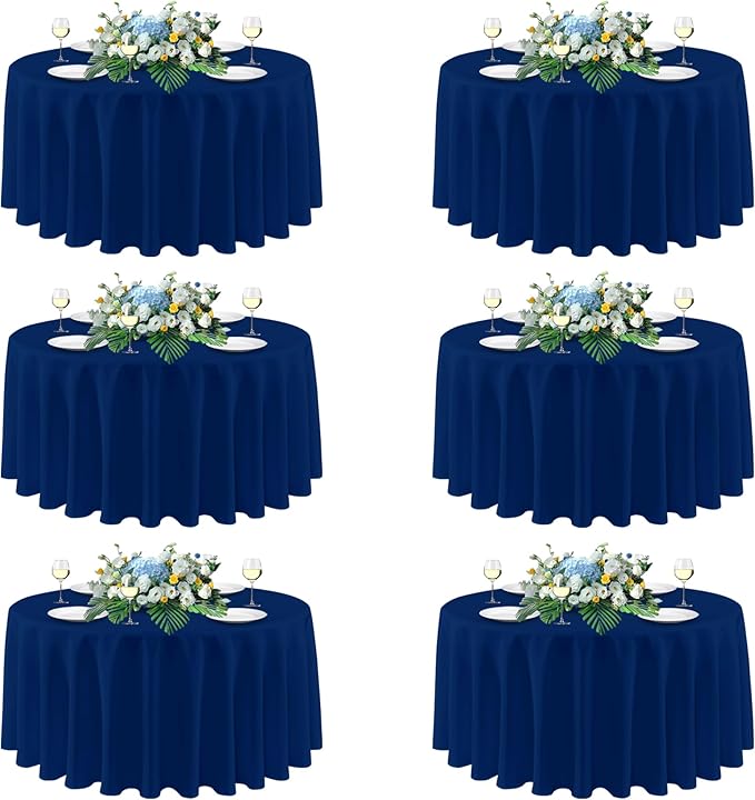 sancua Navy Blue Round Tablecloths 90 Inch, 6 Pack - Circle Fabric Cloth Table Cloths for Wedding Party Banquet Birthday, Washable Polyester Table Cover (Fit 30-72 Inch Tables)