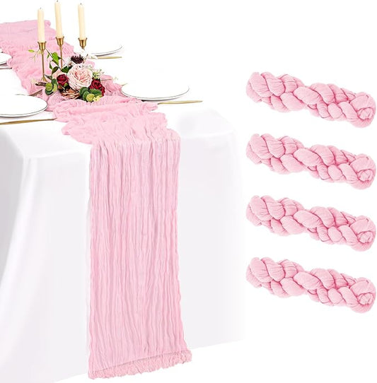 4 Pack Cheesecloth Table Runner 10FT Light Pink Table Runner Boho Gauze Cheese Cloth Table Runners Long Rustic Sheer Table Decorations for Wedding Party Baby Bridal Shower Birthday Holiday Home