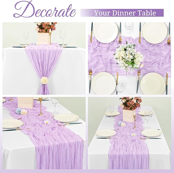16 Pack Cheesecloth Boho Gauze 35120 Inch Rustic Romantic Long Table Runner for Wedding Party Bridal Shower Thanksgiving Christmas Decoration (Lavender)