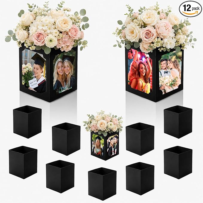 12pcs Photo Centerpieces for Tables, Picture Centerpieces for Table, 6/7 Inch Photo Display for Graduation, Wedding, Birthday, Party Table Decorations, Reusable Black Frames (Large)