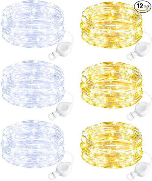 btfarm 6 Pack Fairy Lights Battery Operated, 7FT 20 LED Mini String Lights Waterproof Silver Wire for Mason Jars Centerpiece Table Crafts Bedroom Christmas Decoration, Cool-Warm White