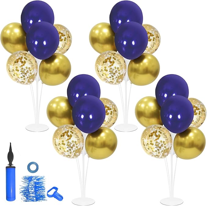 ZJDHPTY 4 Set Blue and Gold Balloon Stand Table Centerpieces Party Decor | Graduation Decorations,70th 60th 50th Birthday Retirement Decor,Prom Anniversary Wedding New Years Eve Party Supplies