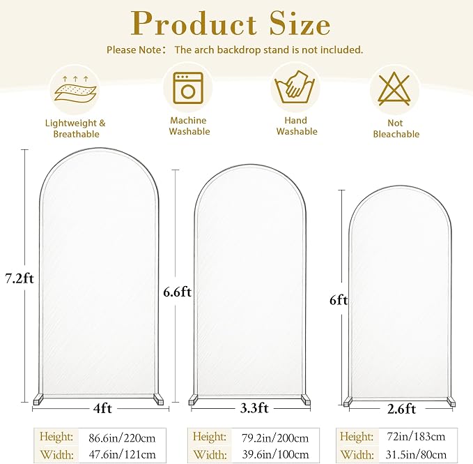 White Arch Cover 7.2FT 6FT Set of 2 Wedding Arch Backdrop Covers Stretchy Spandex Back Drop Covers for Birthday Baby Shower Party Decor Photo Booth Girls Bridal Banquet Balloon Arch Background