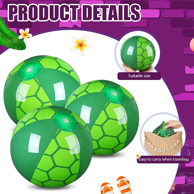 Leyndo 2 Pack Turtle Themed Beach Ball for Kids 11.81" Bulk for Summer Pool and Beach Game Gifts and Turtle Birthday Party Favors Supplies and End of The Year Class Party Decoration Favors