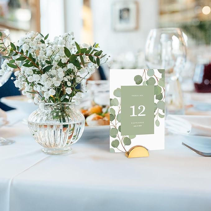 Vicenpal 20 Pcs Gold Table Number Holders Wedding Acrylic Card Place Holders with Card Slot Table Sign Display Stands for Photo Menu Office Meeting Restaurant Wedding Party Events (Semicircular)