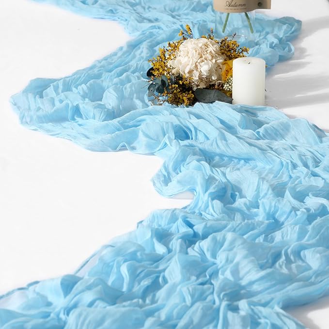 15 Packs Cheesecloth Table Runner Light Blue,10 Ft Rustic Gauze Boho Wedding Table Runner Decoration,Wedding Table Decor Table Cloth for Wedding Party Bridal Shower Table,21.5x120in