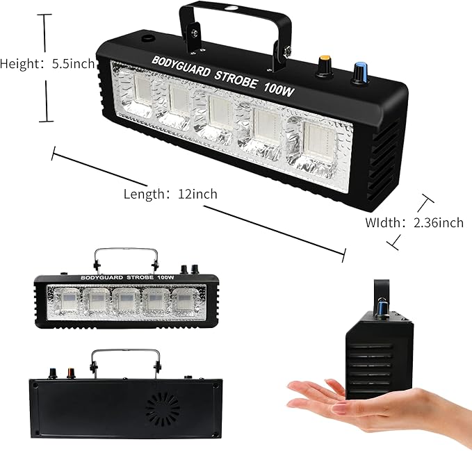 Strobe Stage Lights Sound Activated, 100W White LED Strobe Stage Lights, Halloween Light Effect with Remote Control, Professional DJ Party Lights for Banquet Host