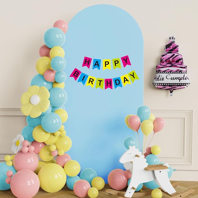 Putros Arch Backdrop Stand and Cover Set, 6ft, Gold Arch Stand with Dusty Blue Cover, Metal Arched Background Frame for Wedding, Birthday Party, Baby Shower, Photography Decoration
