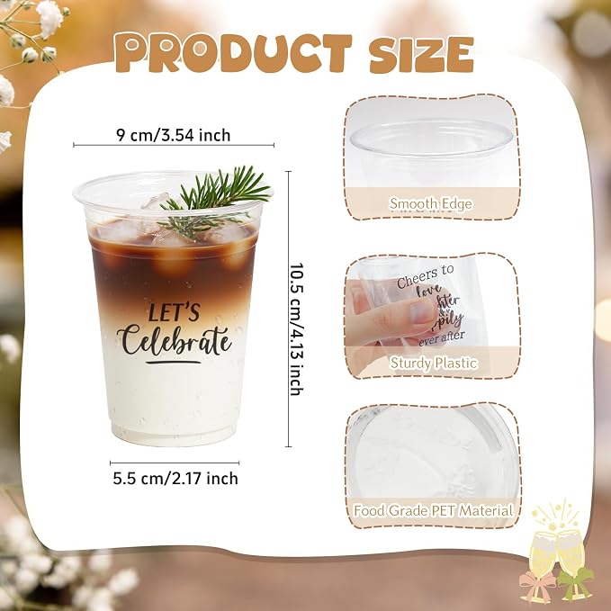 100 Pack Disposable Wedding Plastic Cups 12 oz Mr and Mrs Cheers to Love Cups Drinking Cups for Engagement Bridal Shower Wedding Anniversary Decorations