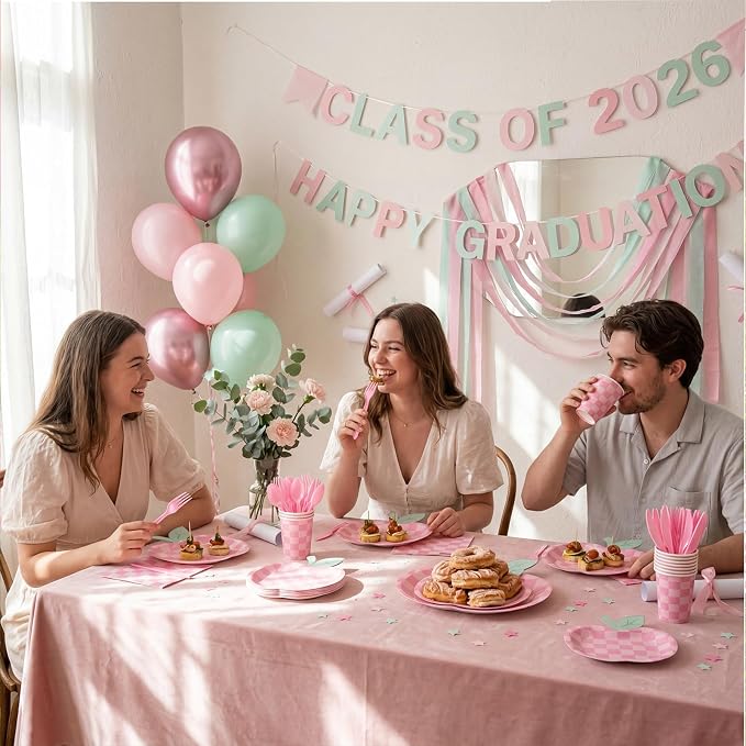 400 Pcs Apple Party Decorations Supplies Serve 50, Back to School Apple Paper Plates Napkins Cups Pink Checkerboard Disposable Tableware Set for Last/ First Day of School Party