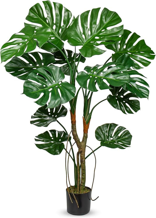 GnFlus Large Artificial Monstera Plant in Pot, 4ft Fake Palm Tropical Split Leaf Tree with UV Protection Faux Monstera Plant for Indoor Outdoor Home Office Garden Decoration, 13 Leaves