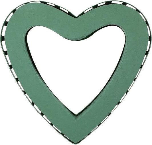 TEHAUX Heart Shaped Floral Foam Holder with Suction Cups – 16" (41 cm) Hollow Heart Ring with Wet/Dry Flower Block, Wedding Car Decor, Green