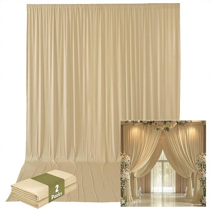 10ftx14ft Beige Backdrop Curtains for Wedding-Wrinkle Free Backdrops Curtain Drapes Fabric Decorations Photo Back Drop Cloth for Baby Shower Photography Stage Reception 2Panels 14ft(H) x 5ft(W)