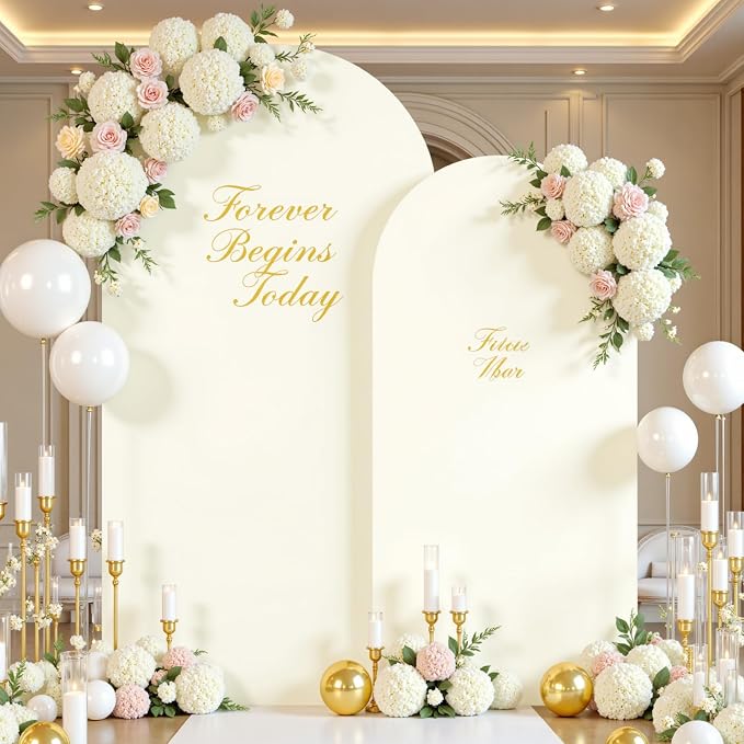 Ivory Photo Arch Backdrop Cover Set of 2-7.2 and 6ft Ivory Arch Covers Stretchy Backdrop Spandex Wedding Balloon Arch Stand Covers for Birthday Party Baby Shower Bridal Shower Arches Background