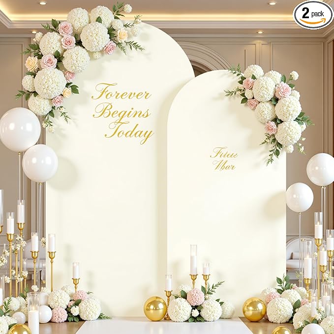 Ivory Arch Cover Set of 2 Spandex 7.2 and 6ft Ivory Arch Backdrop Cover Wedding Arch Stand Covers for Bridal Shower Wedding Baby Shower Birthday Party Ceremony Banquet Photo Arched Background