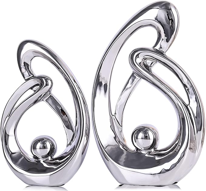 XMGZQ Home Decor Accent,Porcelain Art Mid Century Bookshelf Decorations,Gold Centerpieces for Tables,Abstract Ceramic Statue Sculpture for Coffee Table Mantel Tv Stand Centerpieces (Silver, Large)