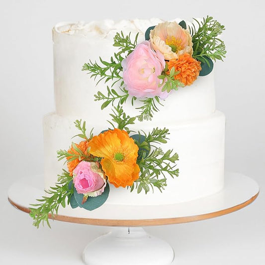 Rinlong 2Pcs Flower Cake Topper Pre-made Cake Decorations Blush Apricot Wedding Cake Decorating Flowers Cake Decor for Dessert Baptism Girl Women Birthday Party Spring Citrus Bridal Baby Shower