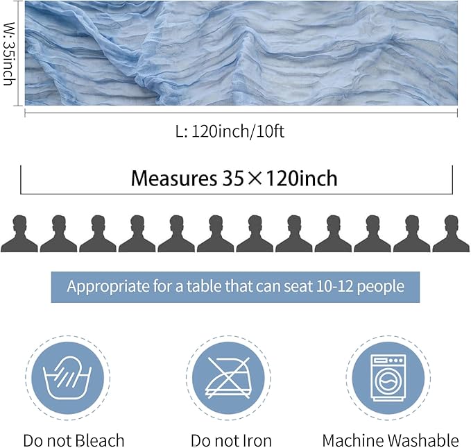 10 Pack Dusty Blue Cheesecloth Table Runner 35x120 Inch, Easter Spring Boho Rustic Semi-Sheer Gauze Cheese Cloth Table Runner for Wedding Bridal Baby Shower Birthday Party Decor
