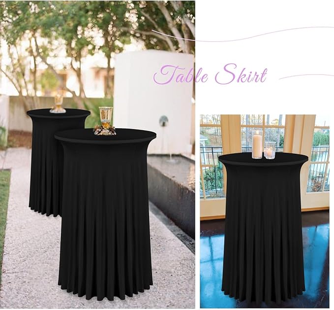6 Packs 24"x 43" Round Cocktail Table Skirt, Spandex Fitted High Top Table Skirt, Spandex Stretch Cocktail Tablecloth for Wedding Party Bar Banquet Birthday Tables(Black)