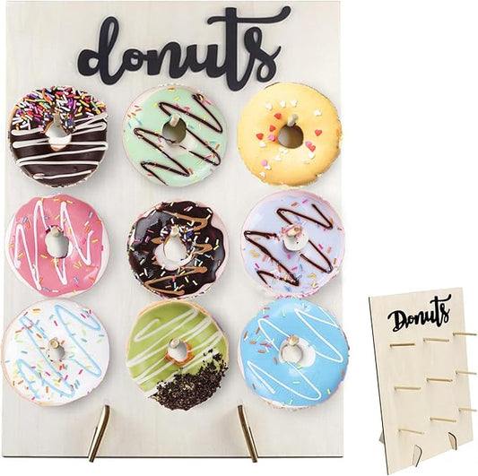 Donut Wall Display Stand, Wooden, 9 Donuts, Reusable, Durable, Rustic, Perfect for Parties, Weddings, Birthdays, Dessert Table Decoration