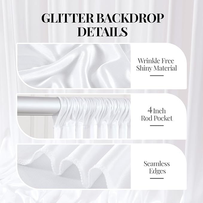 White Glitter Backdrop Curtains - 20x12FT Satin Photo Backdrop, Wrinkle-Free Shimmer Back Drop Cloth Shiny Drapes for Photobooth Wedding Birthday Parties Photoshoot Background Decorations