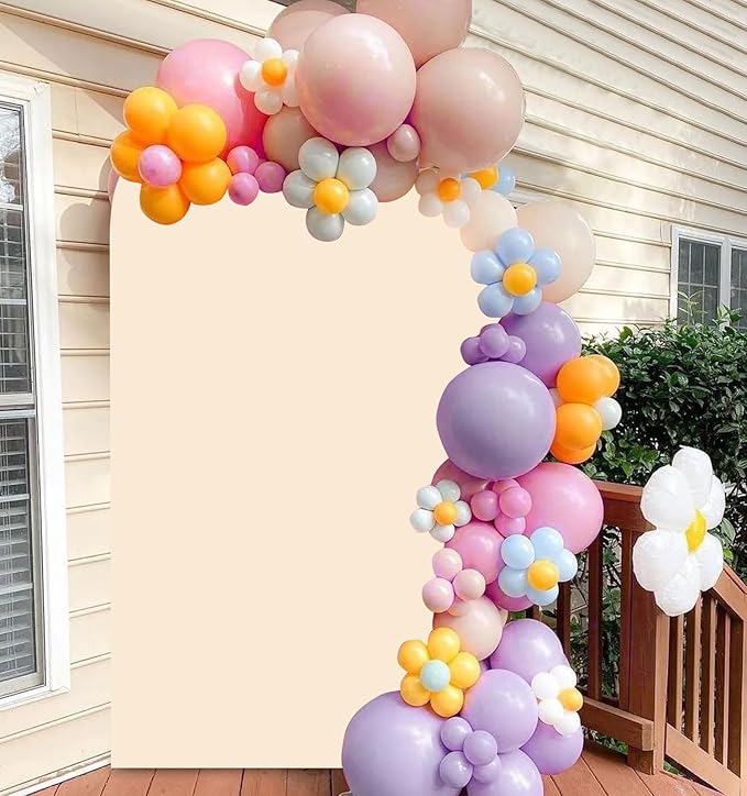 FANPROMS Arch Fabric Cover Beige 7.2x4FT Arch Covers Stretchy Backdrop Spandex Arch Backdrop Cover for Arched Stand Chiara Wedding Arched Covers 2-Sided Backdrops Fabric for Birthday Baby Shower Decor