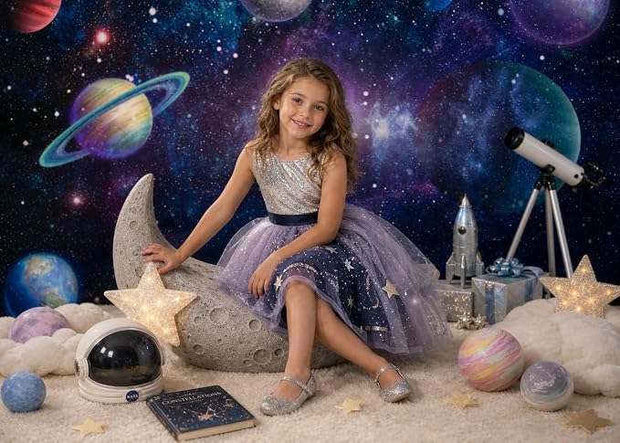 Outer Space Backdrop for Planet Birthday Party | 82.7 x 59 in, Polyester, Outer Space Theme, Lightweight, Reusable, Washable, Birthday Decor, Photo Backdrop