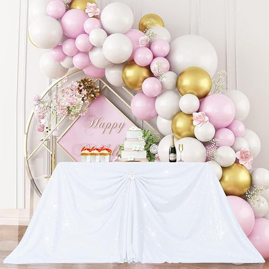 PartyDelight White Sequin Tablecloth Rectangle 60x120 Shimmer Table Cloths Sparkle Glitter Decorations