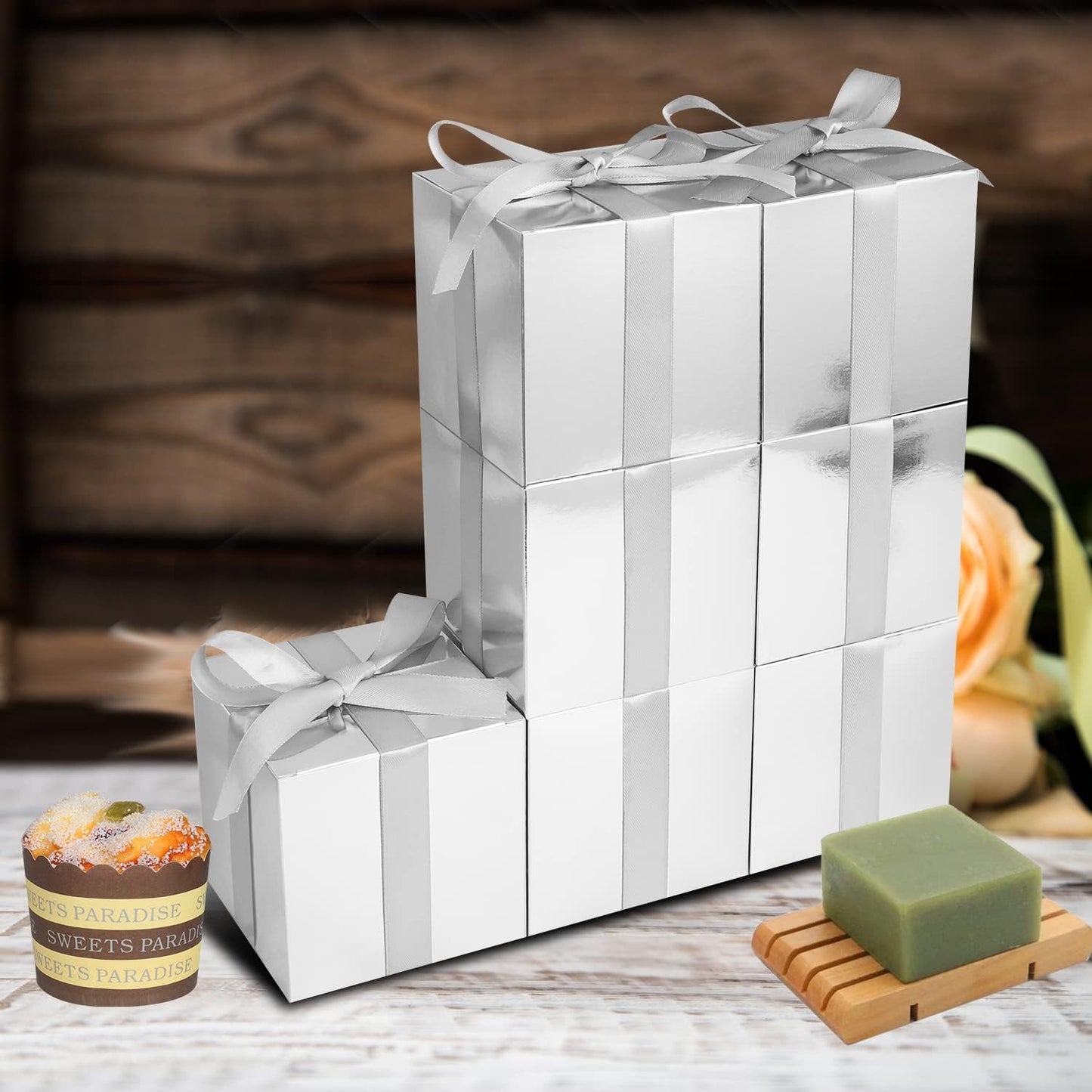 Silver Gift Boxes 5x5x5, 30 Pack Paper Gift Boxes with Lids for Gift, Bridesmaid Proposal Box, Cupcake Boxes, Gift Box for Wedding, Birthday, Groomsmen Proposal, Gifts, Packaging, Present