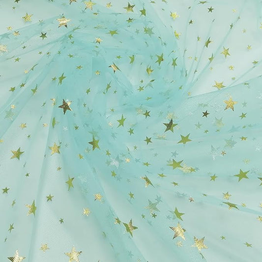 Glitter Star Bobbinet Tulle Netting Fabric By The Yard 62" Wide Acqua 2yards