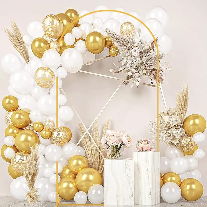 FANPROMS 7.2 FT Wedding Arch Stand and White Arch Cover Set Metal Arch Stand Frame with Spandex Arch Cover Balloon Arch Stand and Cover Set for Wedding Ceremony Birthday Party Event Decor